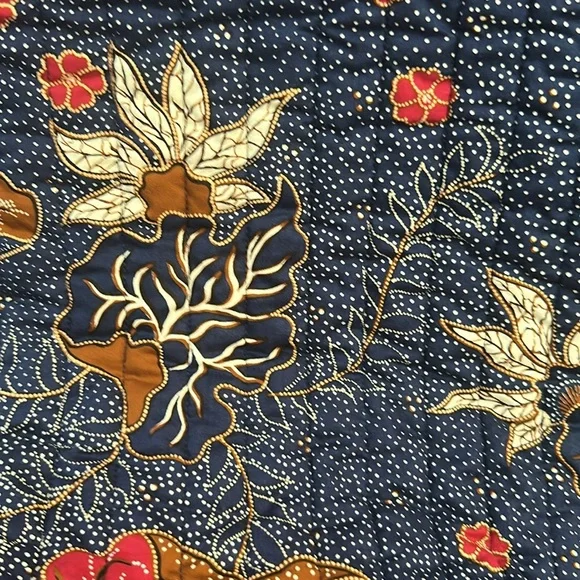 Navy Floral Batik Print Cotton Fabric Red & Gold Accents, Quilting or Sewing - Picture 3 of 3
